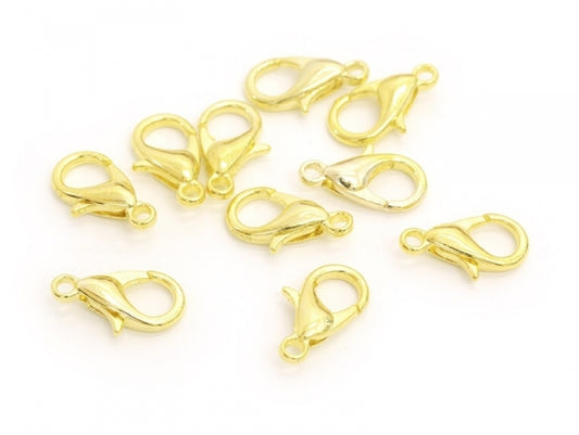 10 fermoirs mousquetons, 12mm doré, 12x6mm